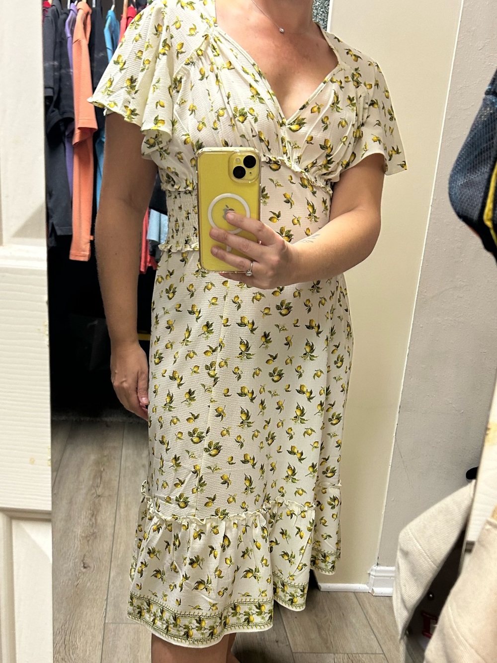 Max Studio Cream Midi Dress with Italian Lemon Print